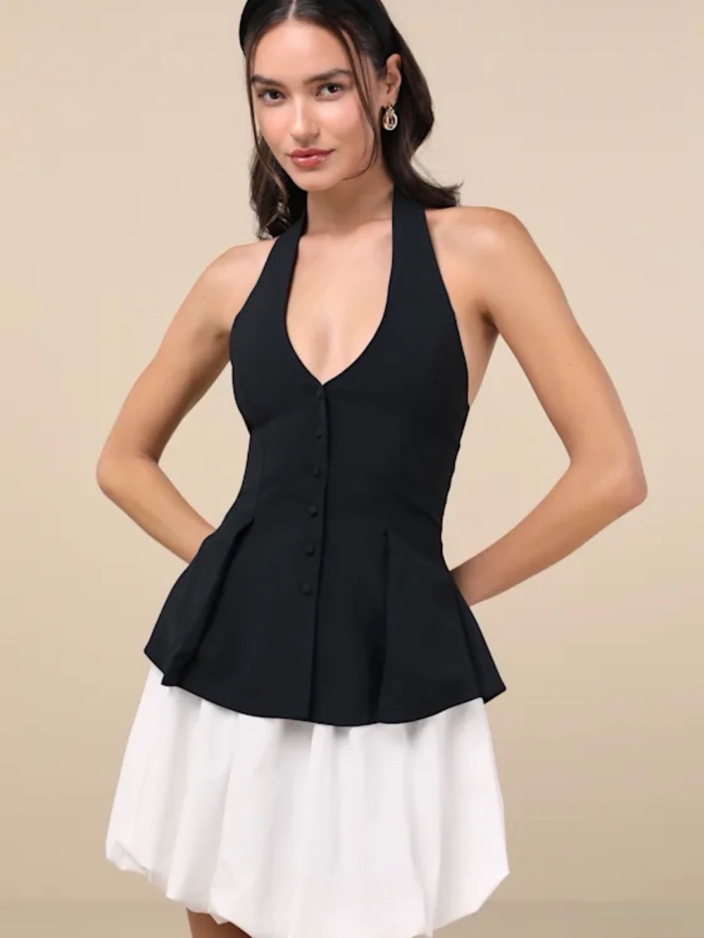 Lottie Black and White Halter Vest Mini Dress